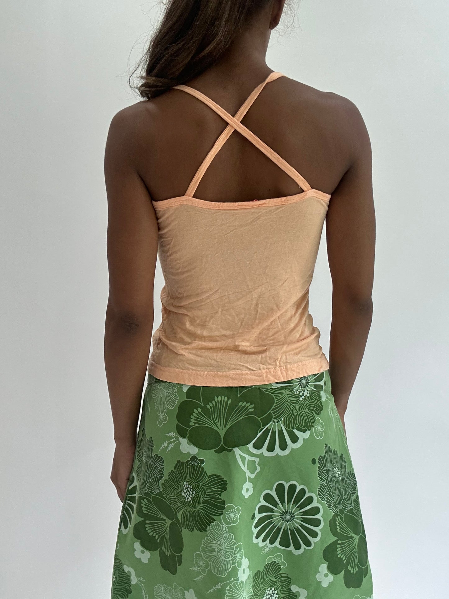 colourmaxxing drop | extra small orange crossover back lace cami