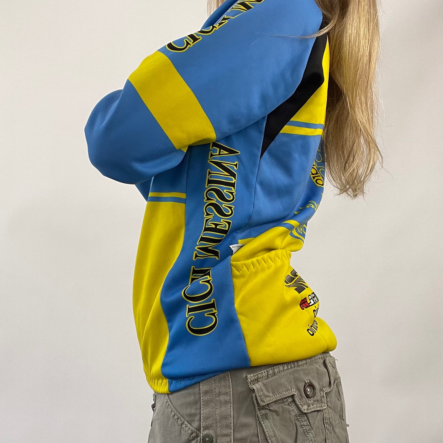 💻AMELIA GRAY DROP | medium blue and yellow racer styler jacket