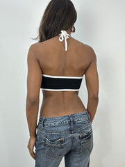 ‼️💻 small black halter neck top with white piping detail