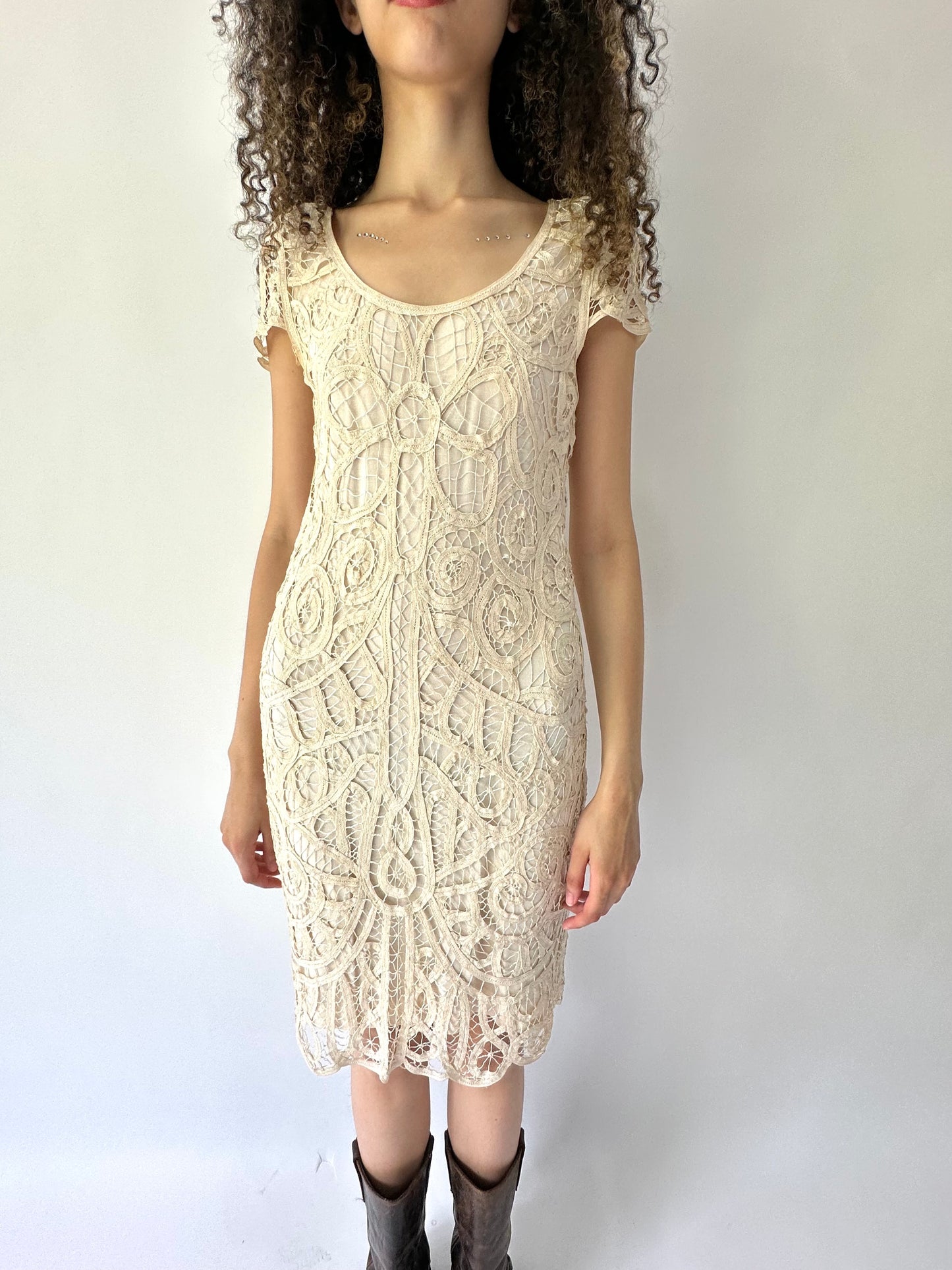 🧼 festival drop | small cream white crochet midi dress