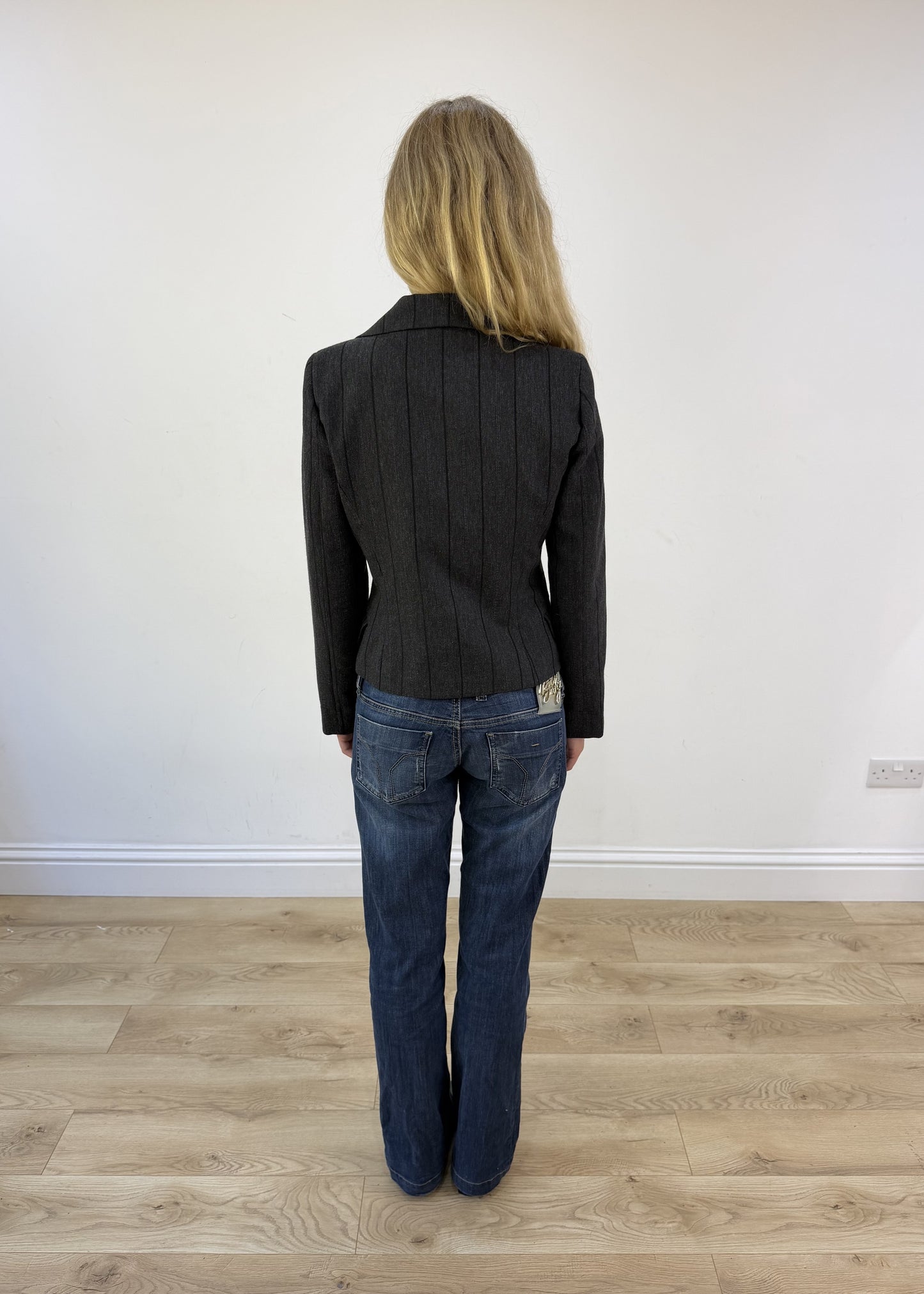 small pinstripe grey pea jacket