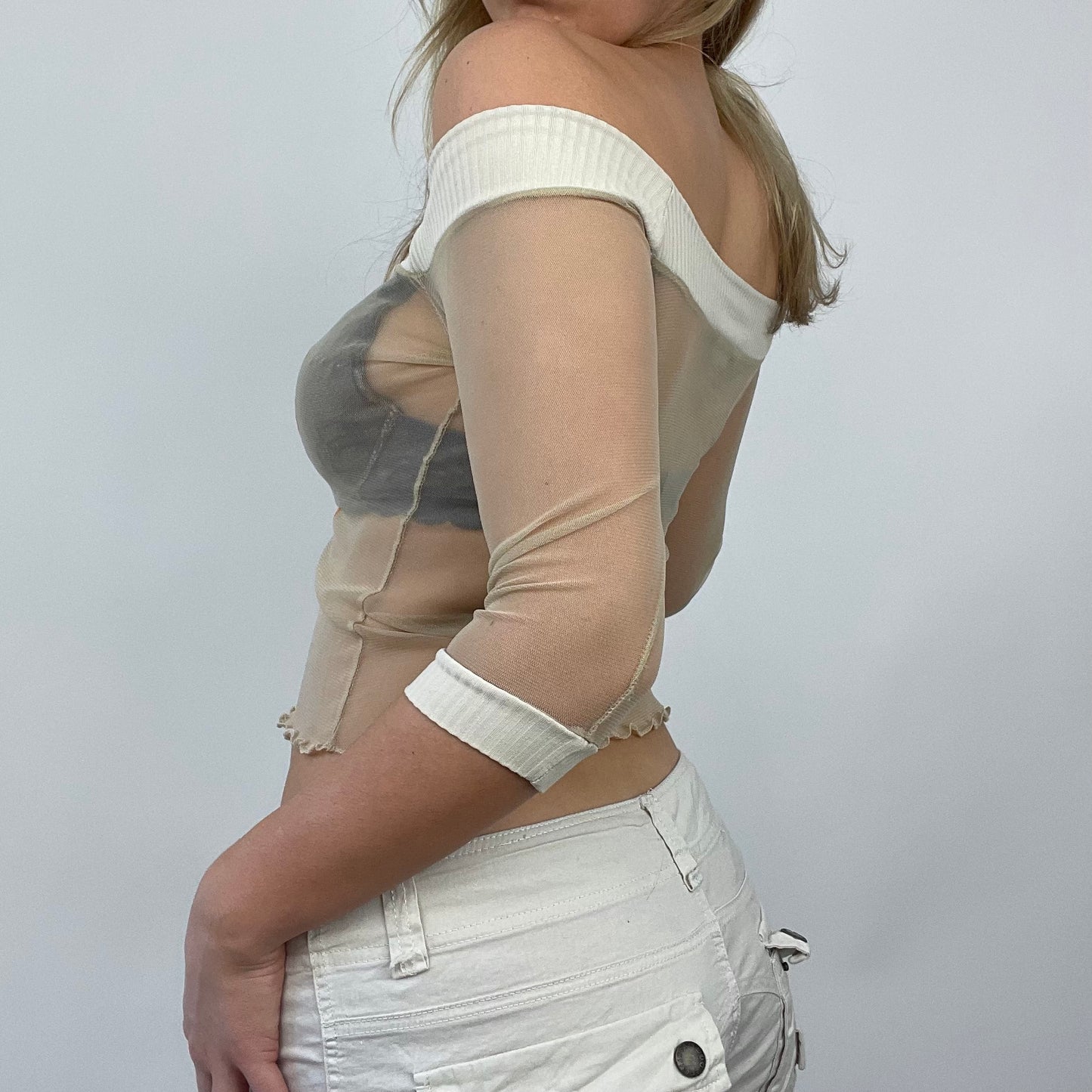 💻 ETHEREAL GIRL DROP | small cream mesh off shoulder top with graphic writing