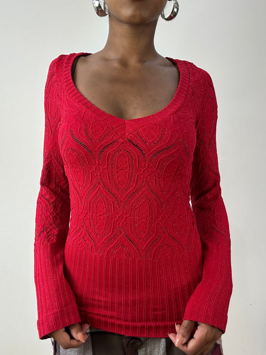 vintage edit twenty-six | small red crochet long sleeve top