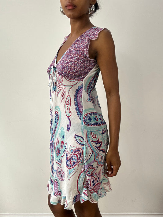 vintage edit twenty-nine | small white and purple mesh midi dress