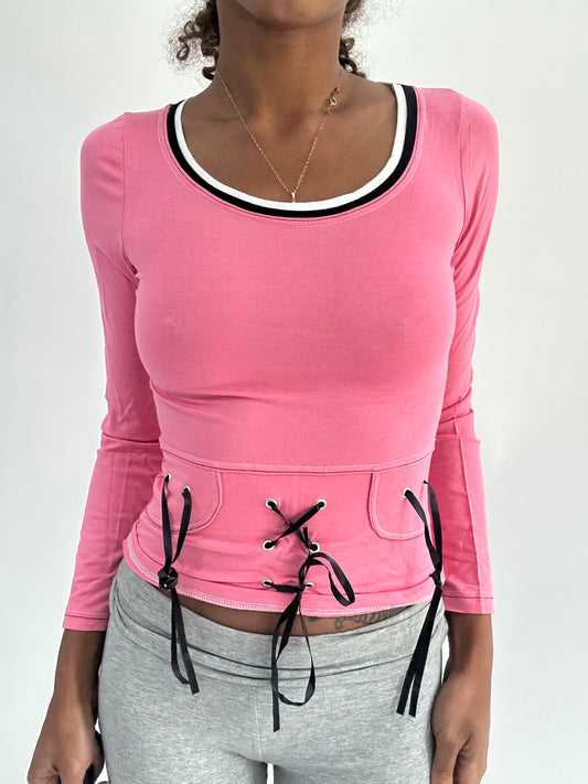 ‼️ | small dark pink long sleeve ribbon detail top