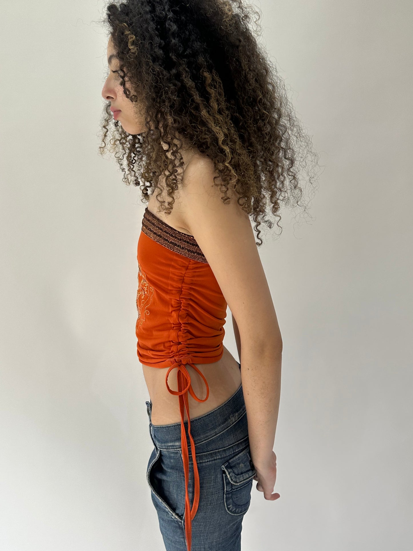 ‼️festival drop | small orange bandeau ruched sequin top
