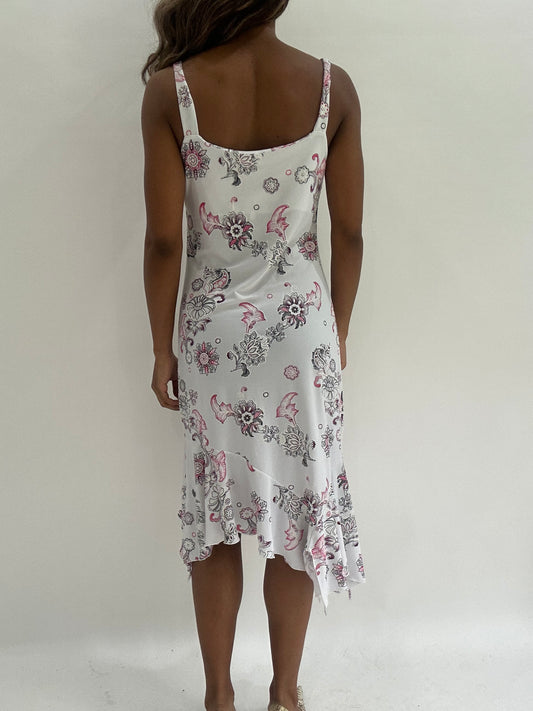 wedding guest drop | small white floral midi dress