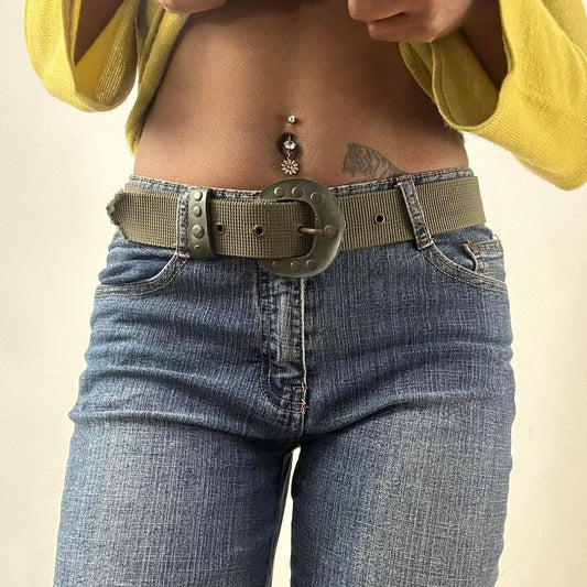 ⭐️💻 | one size khaki green nylon belt with studded buckle