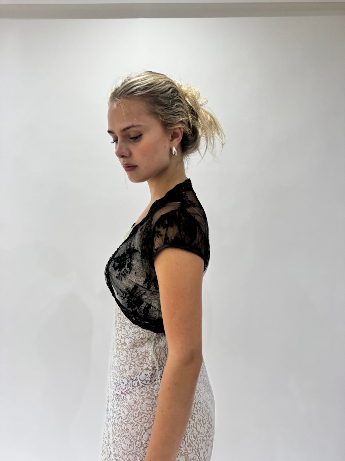 french summer drop | small black lace up cardigan bolero