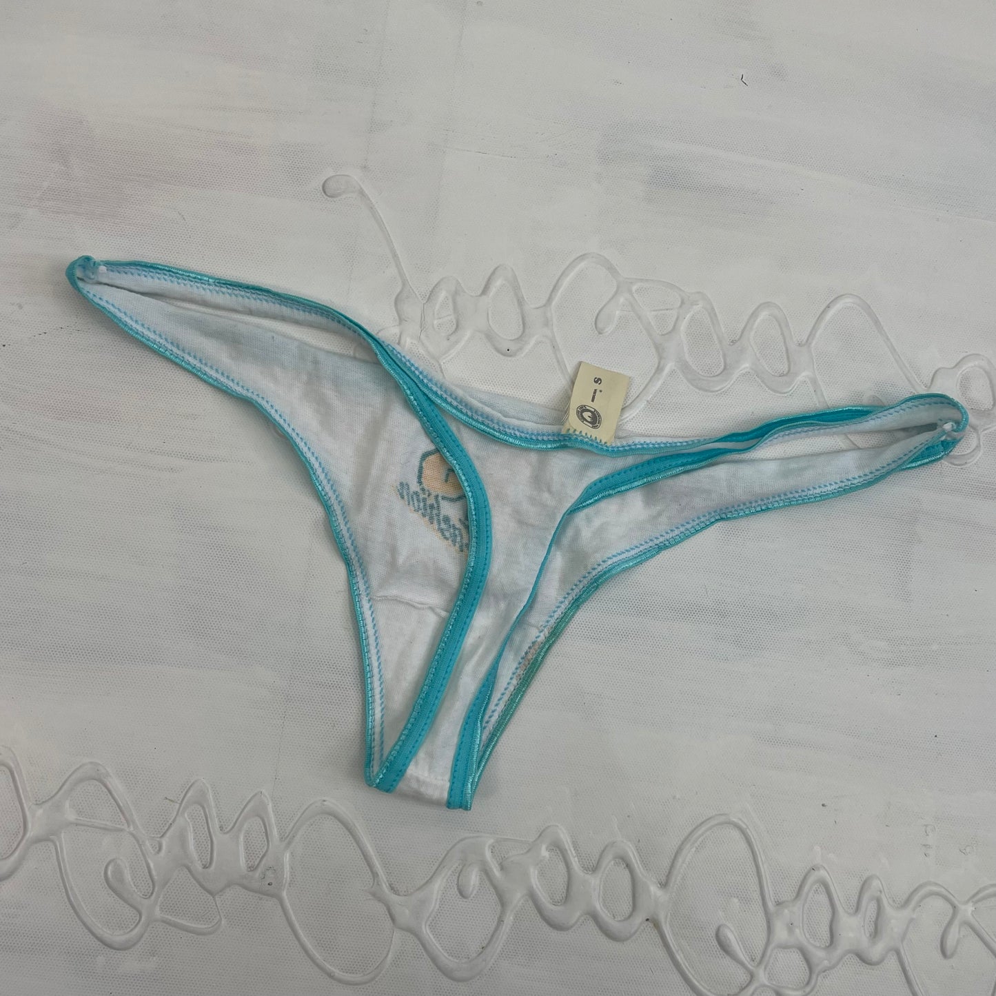 CHALET GIRL DROP | small white and blue graphic thong