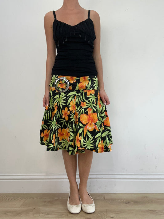 BEST PICKS | medium black green and orange floral midi skirt