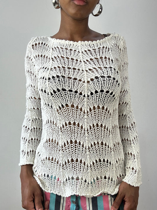 vintage edit twenty-six | small white crochet long sleeve jumper