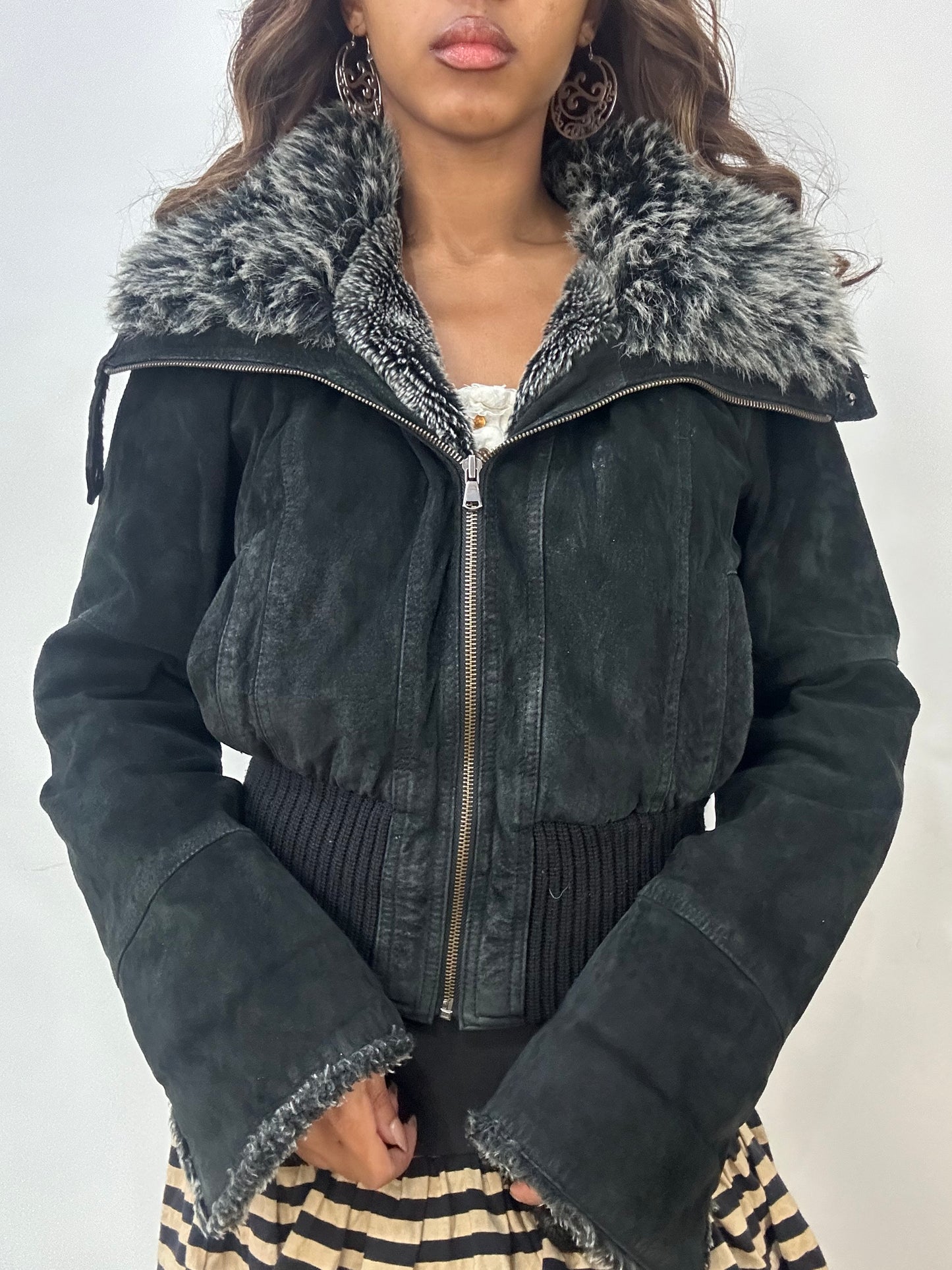 vintage edit: fashion week | small black faux fur zip up jacket