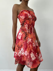 BEST PICKS | small orange and pink ruched bandeau mini dress