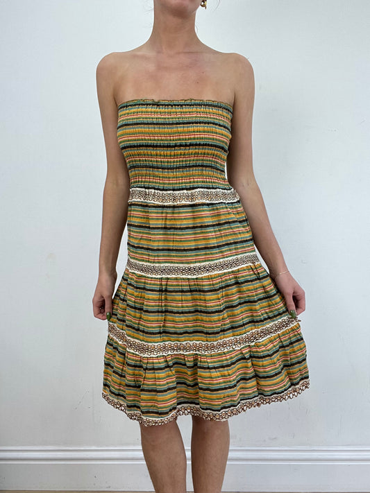 vintage edit nineteen | small black and yellow striped bandeau style dress