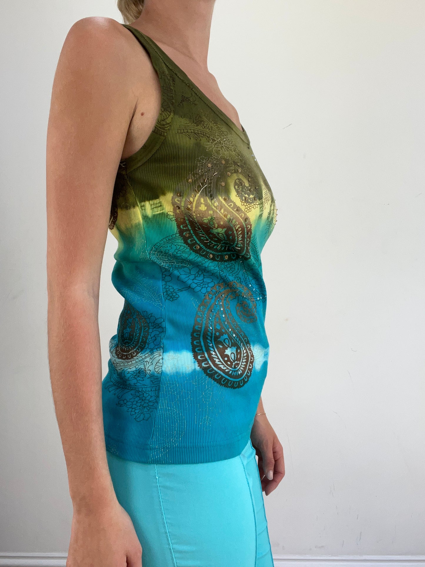 summer edit | small blue and green vest with tie dye detail
