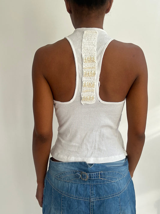 ‼️ | medium white racer back top with beading details