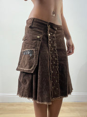 BEST PICKS | medium brown suede style studded midi skirt