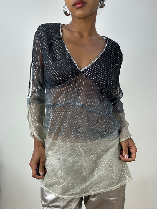 vintage edit: halloween | small navy blue and silver gradient sheer top