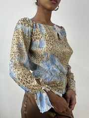 BEST PICKS | small blue shirred long sleeve top with leopard print pattern