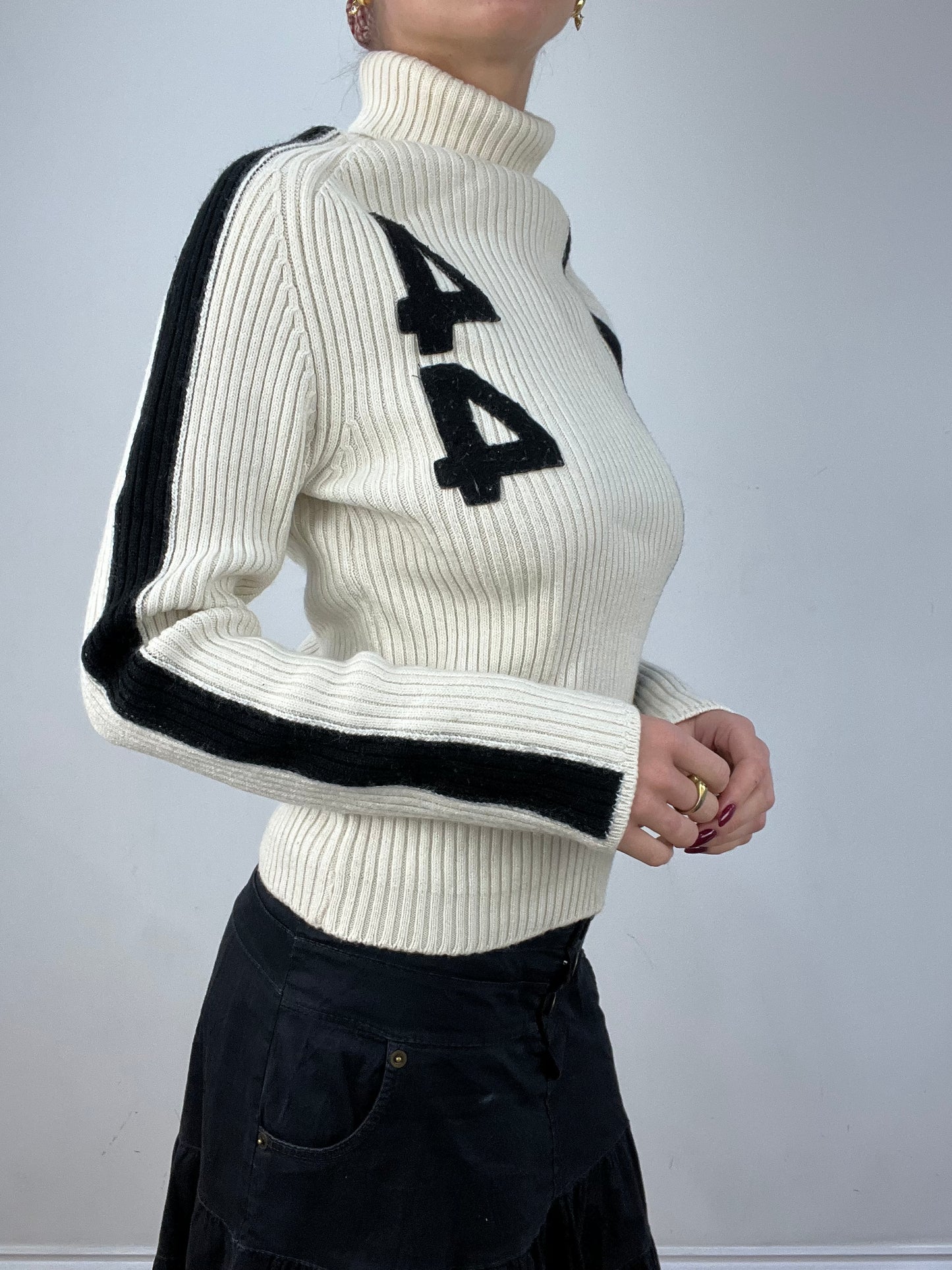 vintage edit twelve | small black and white ribbed roll neck jumper