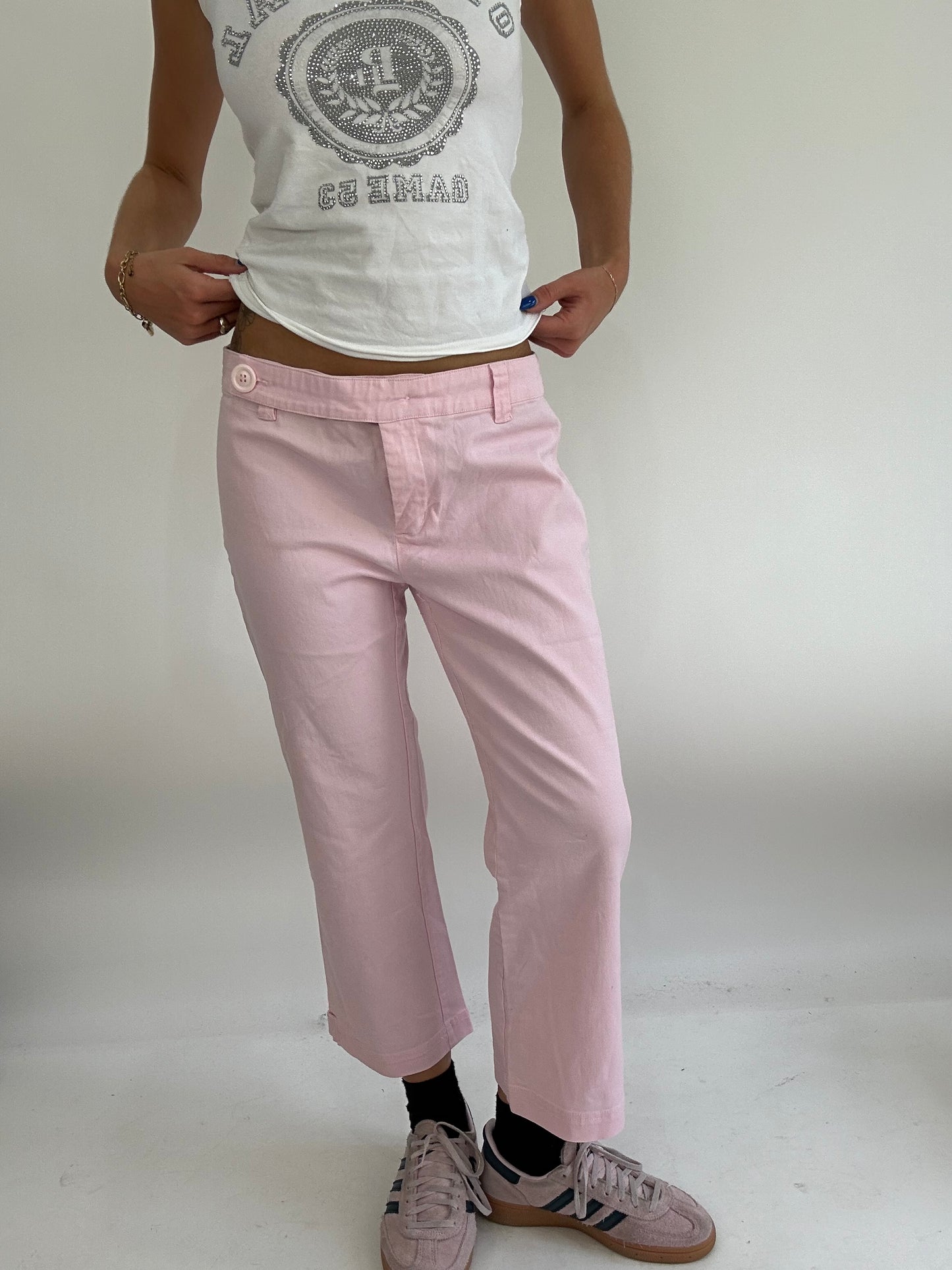BRITISH SUMMER GIRL DROP large baby pink capri trousers remass