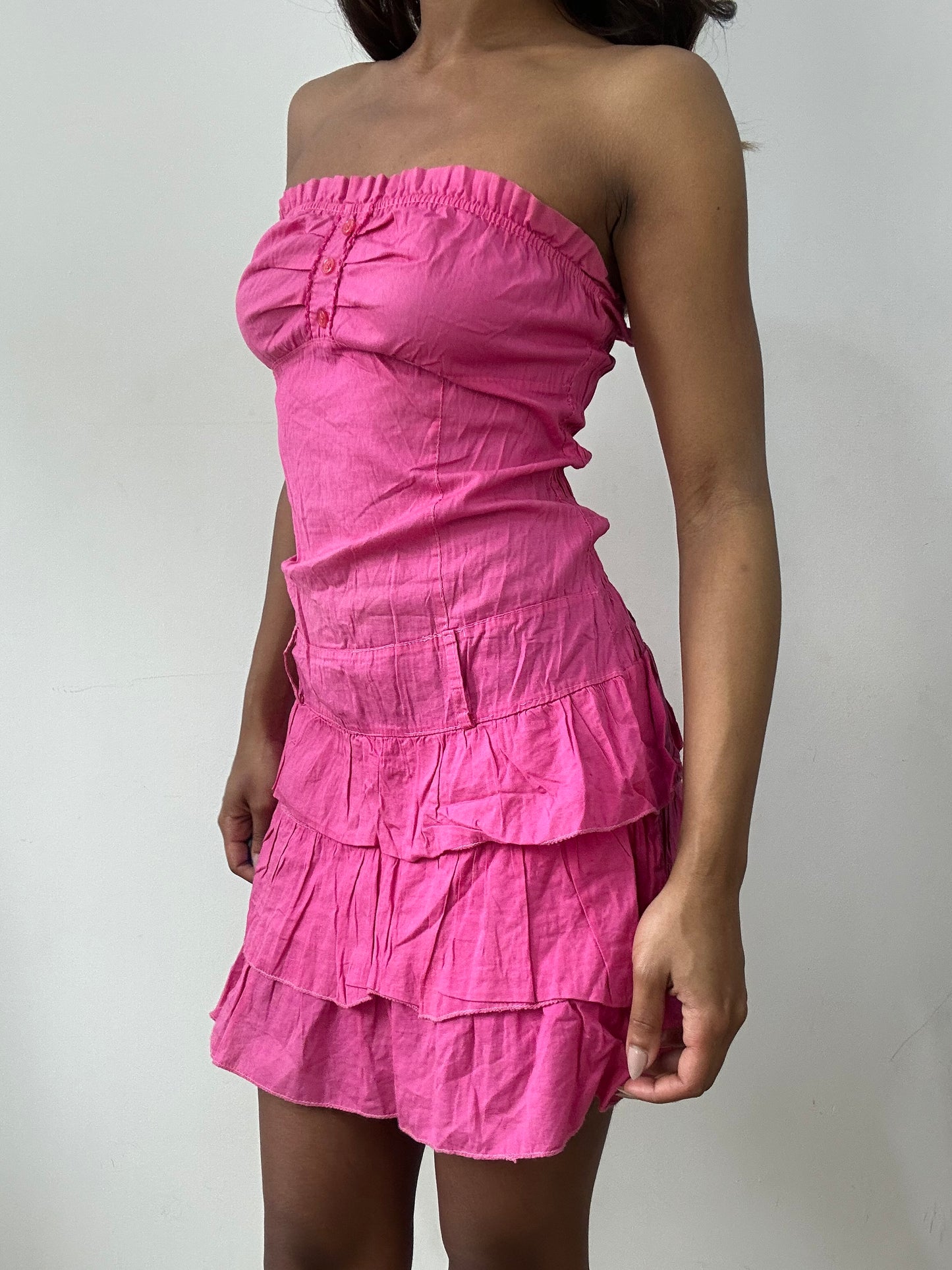 easter edit | small pink bandeau ruffle mini dress