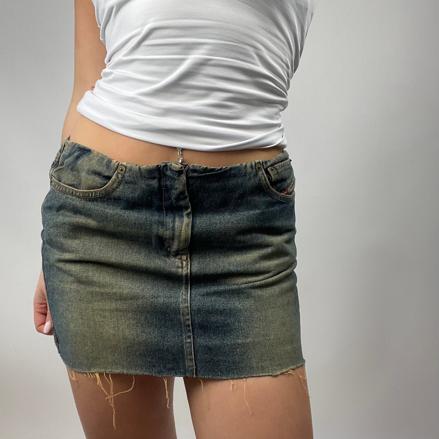 LIGHT ACADEMIA DROP | small green wash diesel denim mini skirt