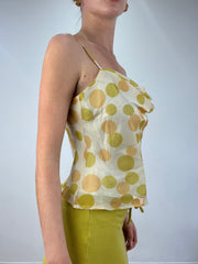 vintage edit nine: part two | medium green and orange polka dot cami