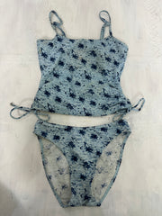 💻💚Vintage editar veintiuno | conjunto de natación tankini floral azul medio