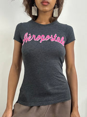 💻 athleisure edit | XS码 aéropostale 灰色 T恤 配 粉色 logo front