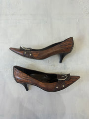 SATC drop | couleur: marron · article: chaussures à talons · détails: serpent + effet + motif + UK 6