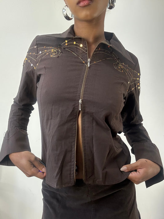 AUTUMN EDIT | small brown dual zip top with collar detail