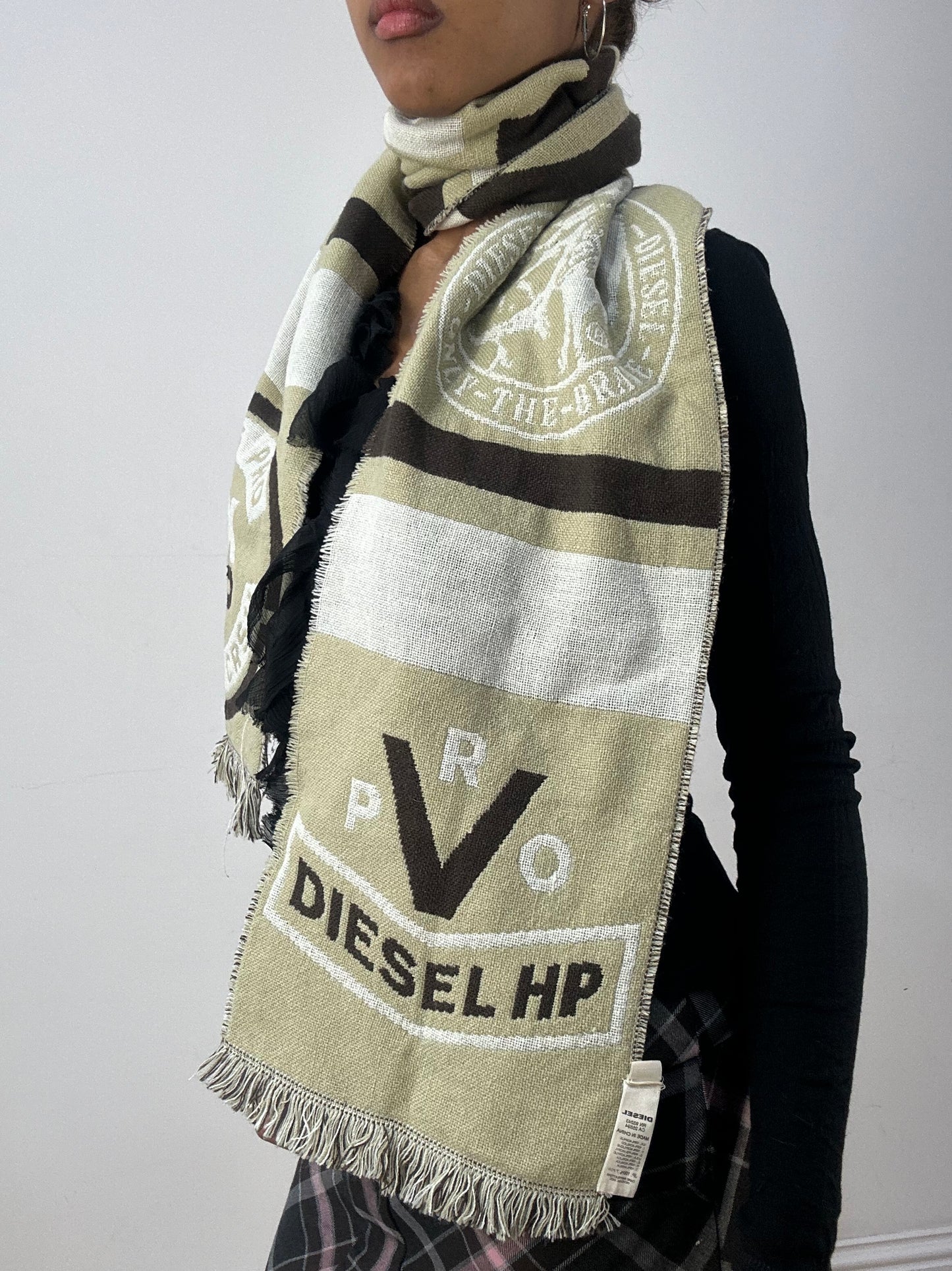 vintage edit thirty-six | brown and cream diesel tassel scarf