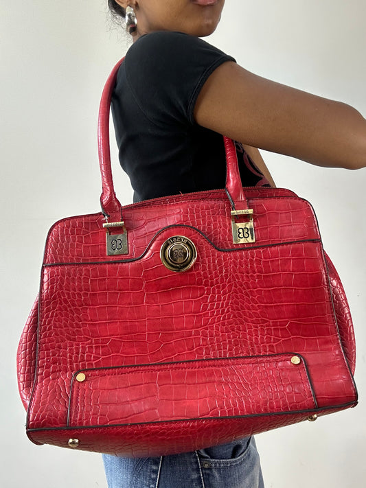 vintage edit twenty-seven | red faux crocodile print shoulder bag