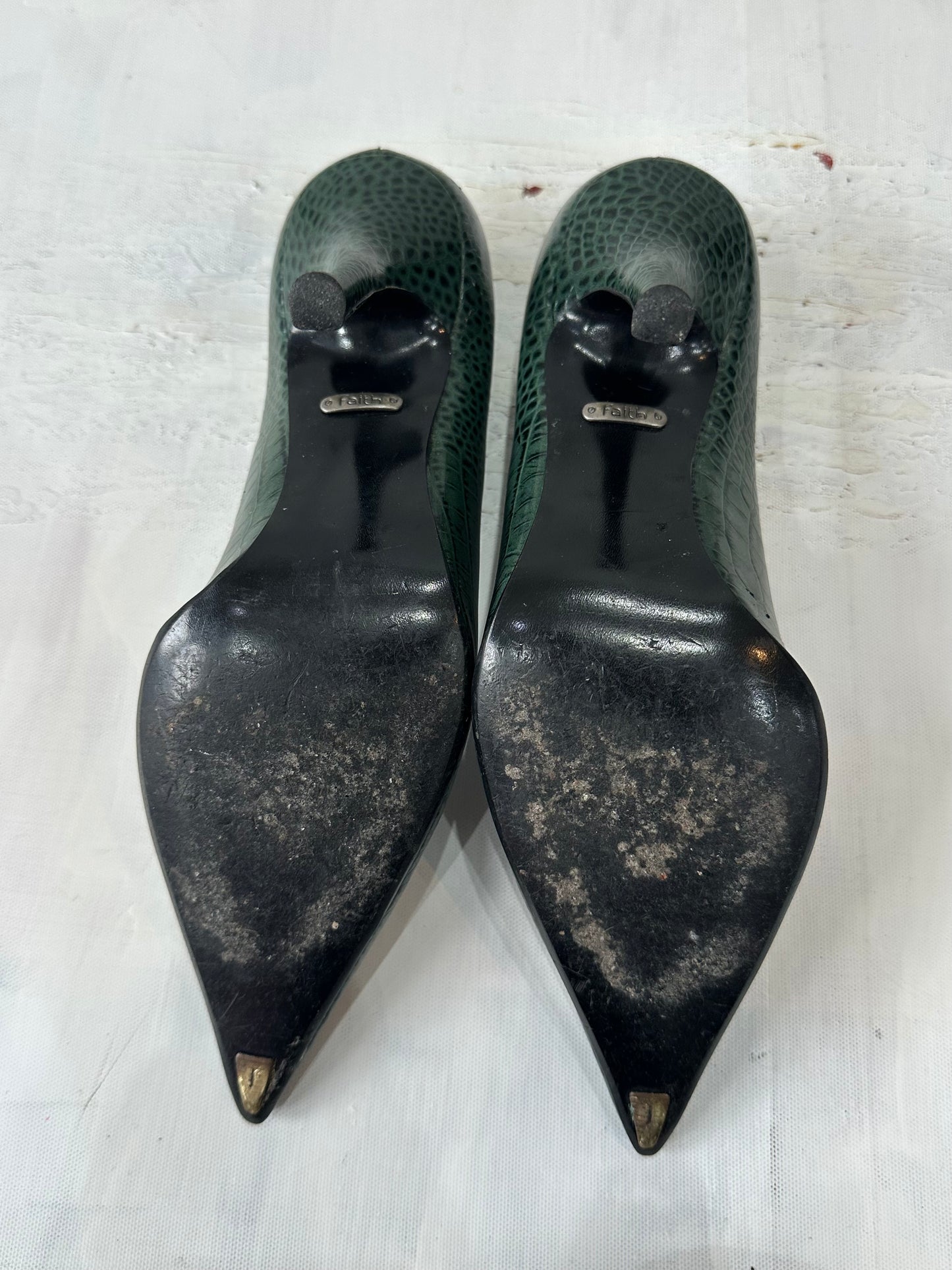 vintage edit: halloween | UK6 green faith faux snake print high heels
