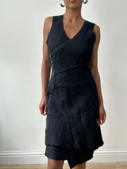 vintage edit thirty-two | small black wool style midi dress with button details