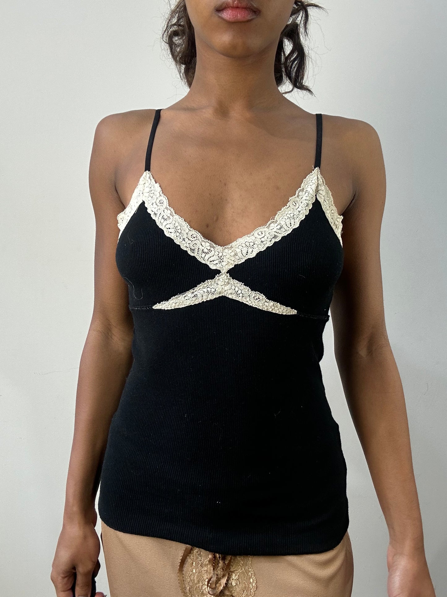 romantic grunge edit | small black cami top with lace trim detail