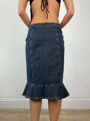 💻 LIBRARIAN CORE | small dark wash blue denim midi skirt