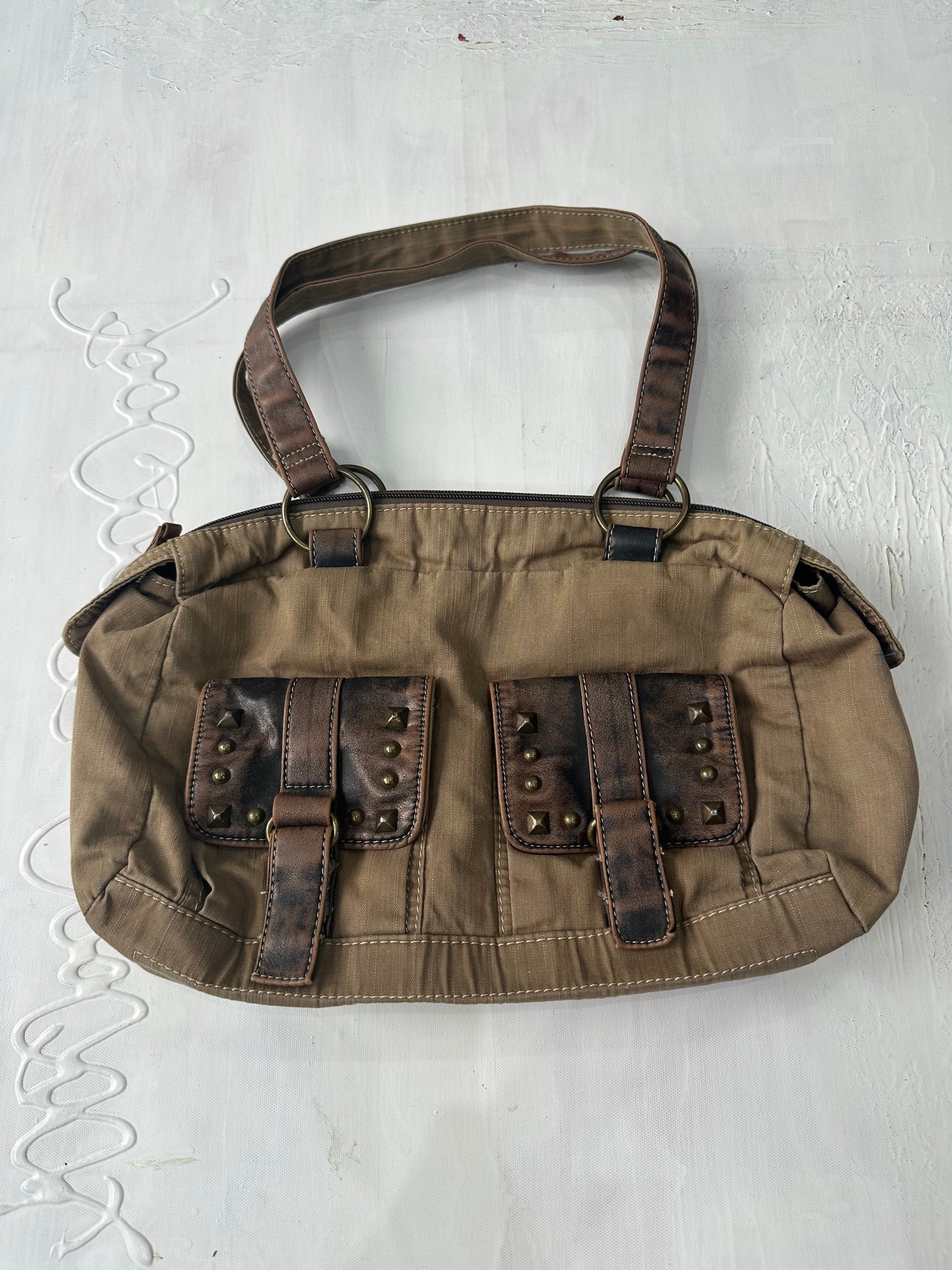 BEST PICKS | brown faux leather shoulder bag with studding details