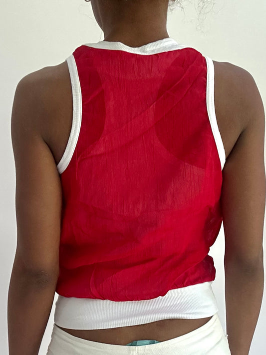 olivia rodrigo drop | small red and white layered tank top