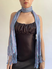 Y2K| blue and purple stripped scarf with tassels