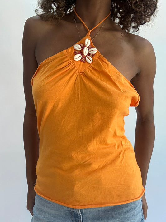 beach drop | small/medium orange old bershka halterneck top