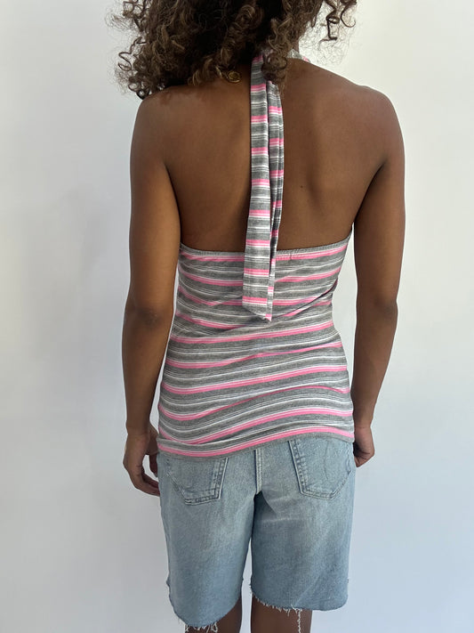 beach drop | small grey striped halterneck top