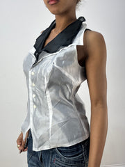vintage edit thirty-six | taille: S · couleur: noir + blanc · matière: soie · article: haut · détails: superposé