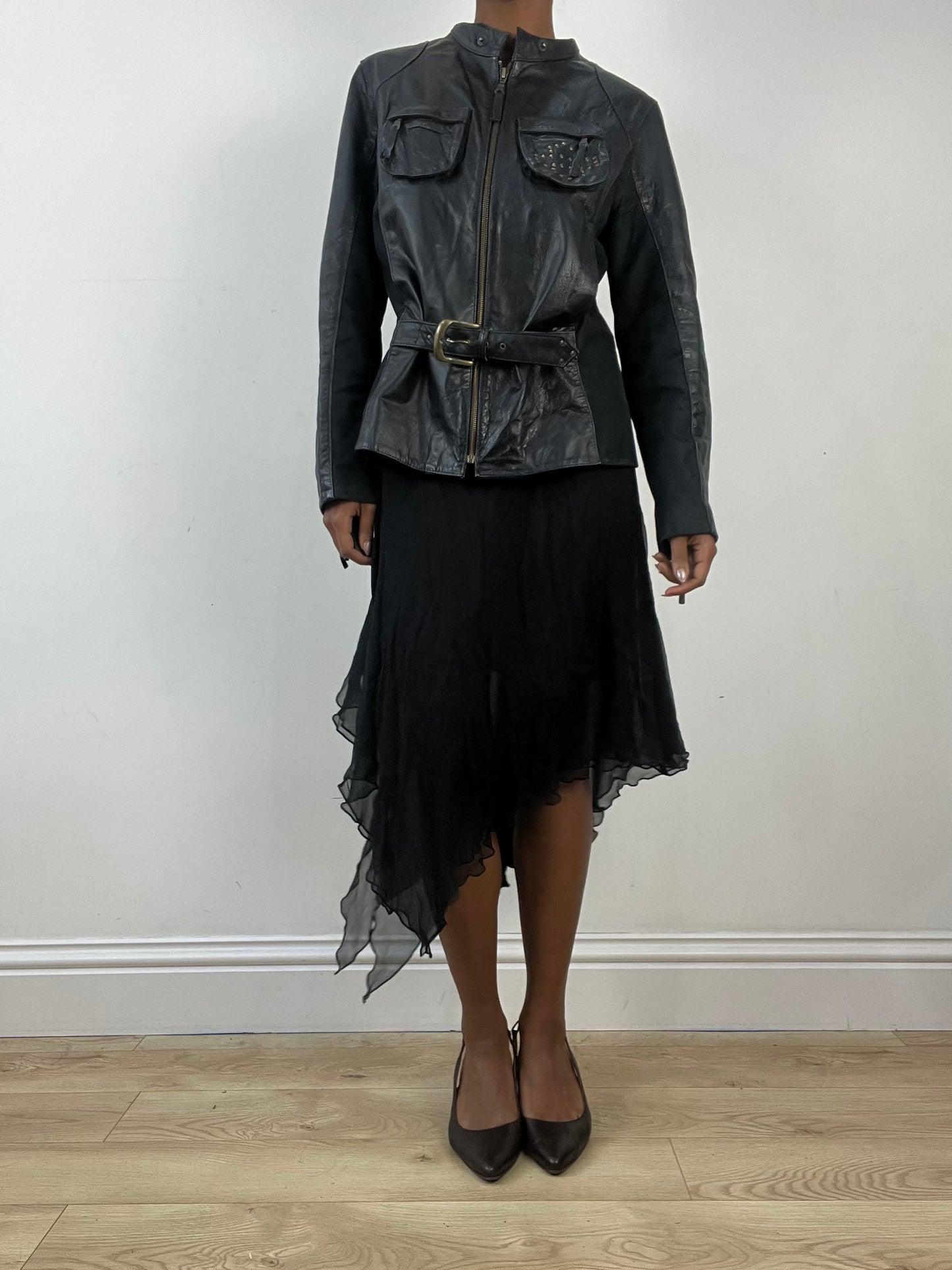 vintage edit: indie sleaze | medium black faux leather belted jacket