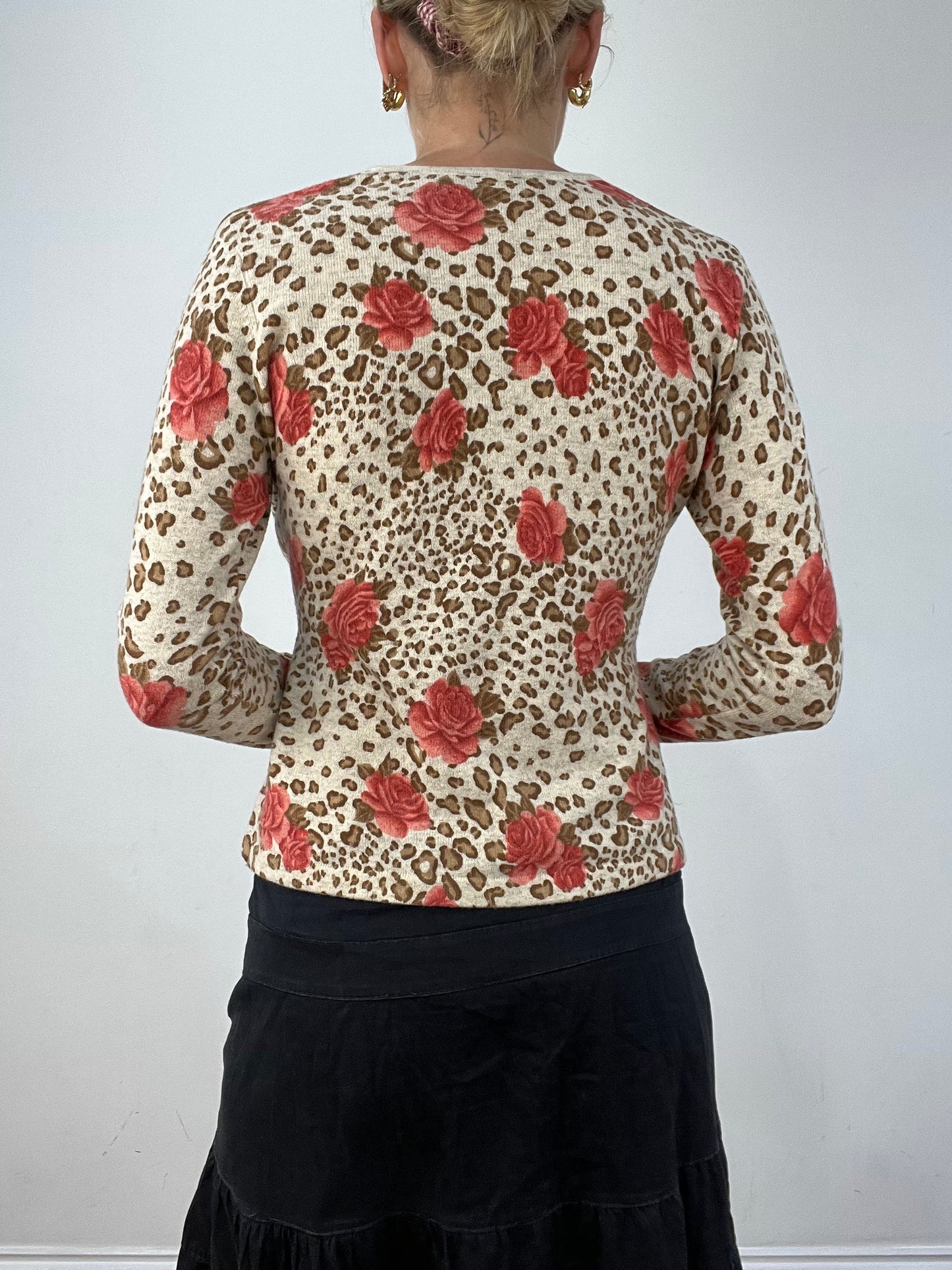 vintage edit twelve | small beige and brown leopard print floral jumper