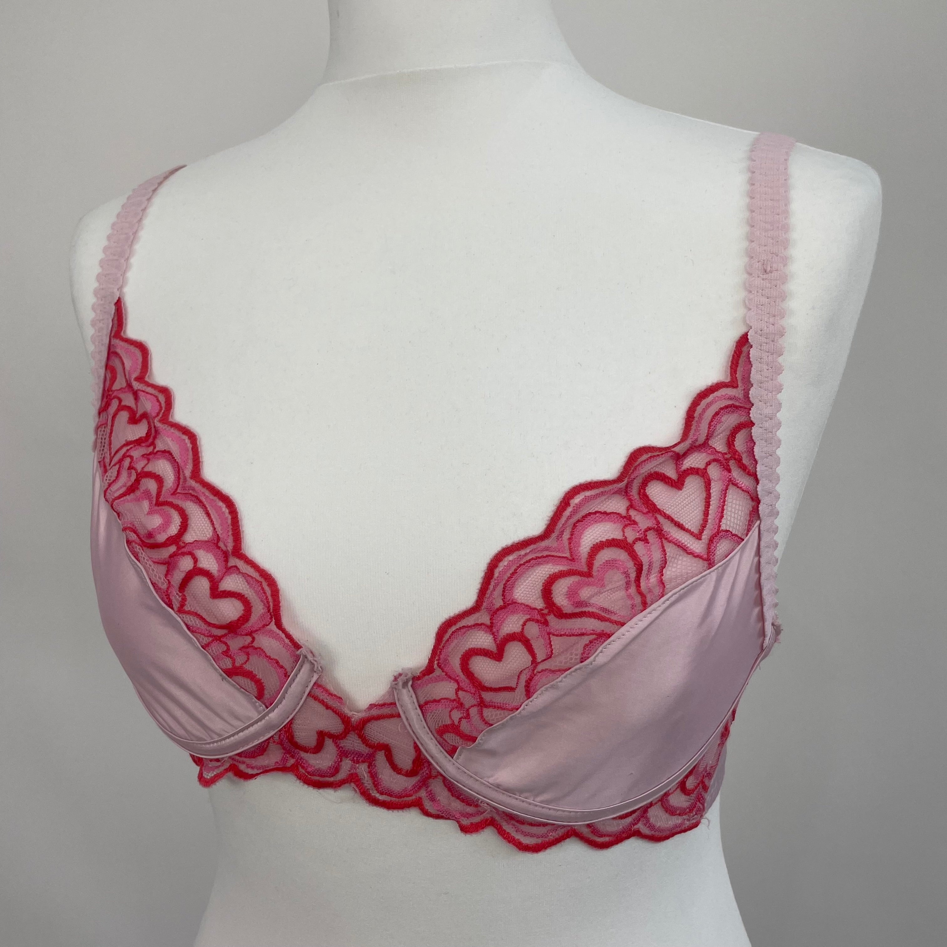 COASTAL GRANDMA DROP  small pink satin bra with heart lace detail – remass