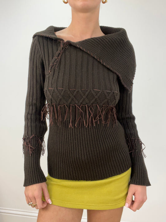 💻 vintage edit four | small brown wide neck ribbed jumper