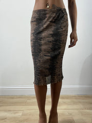 BEST PICKS | small brown patterned mesh overlay midi skirt